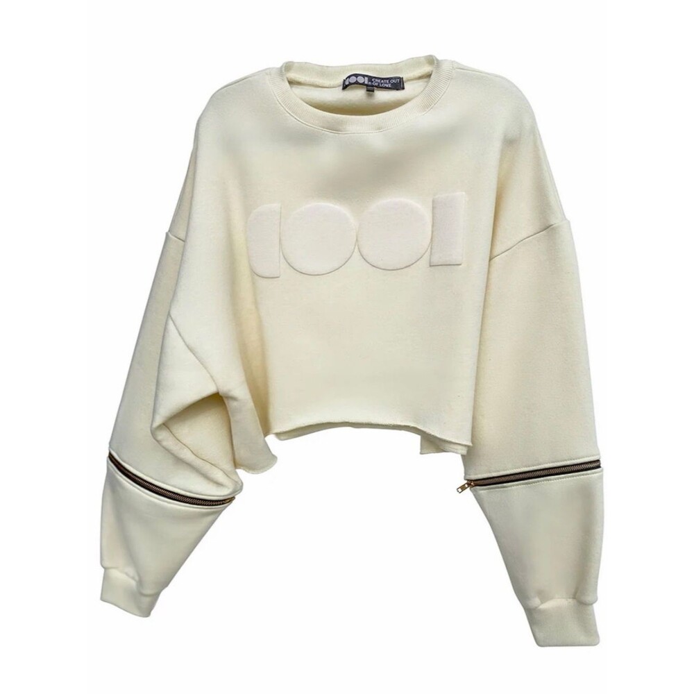 Cool Creative Cropped Crewneck Zip Sleeve Sweatshirt Yellow Size XL Fleece Lined